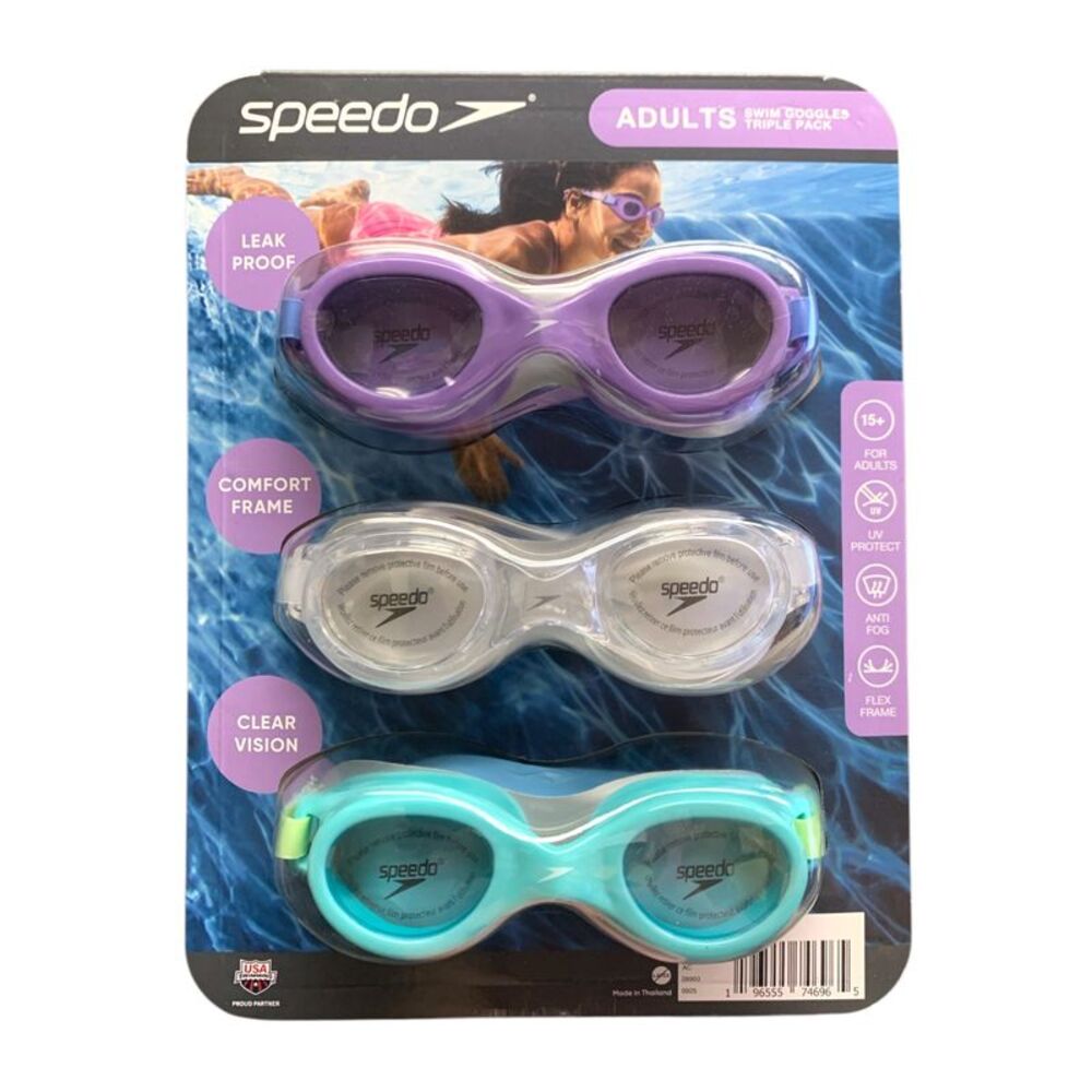 Speedo Adults Swim Goggle Triple Pack - Purple, Clear, Blue